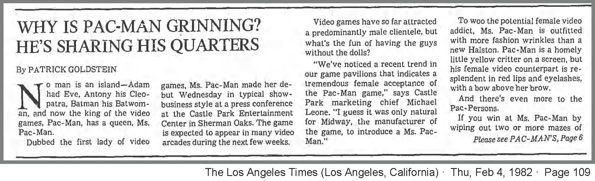Newspaper Article Describing Ms Pac-Man Launch Date